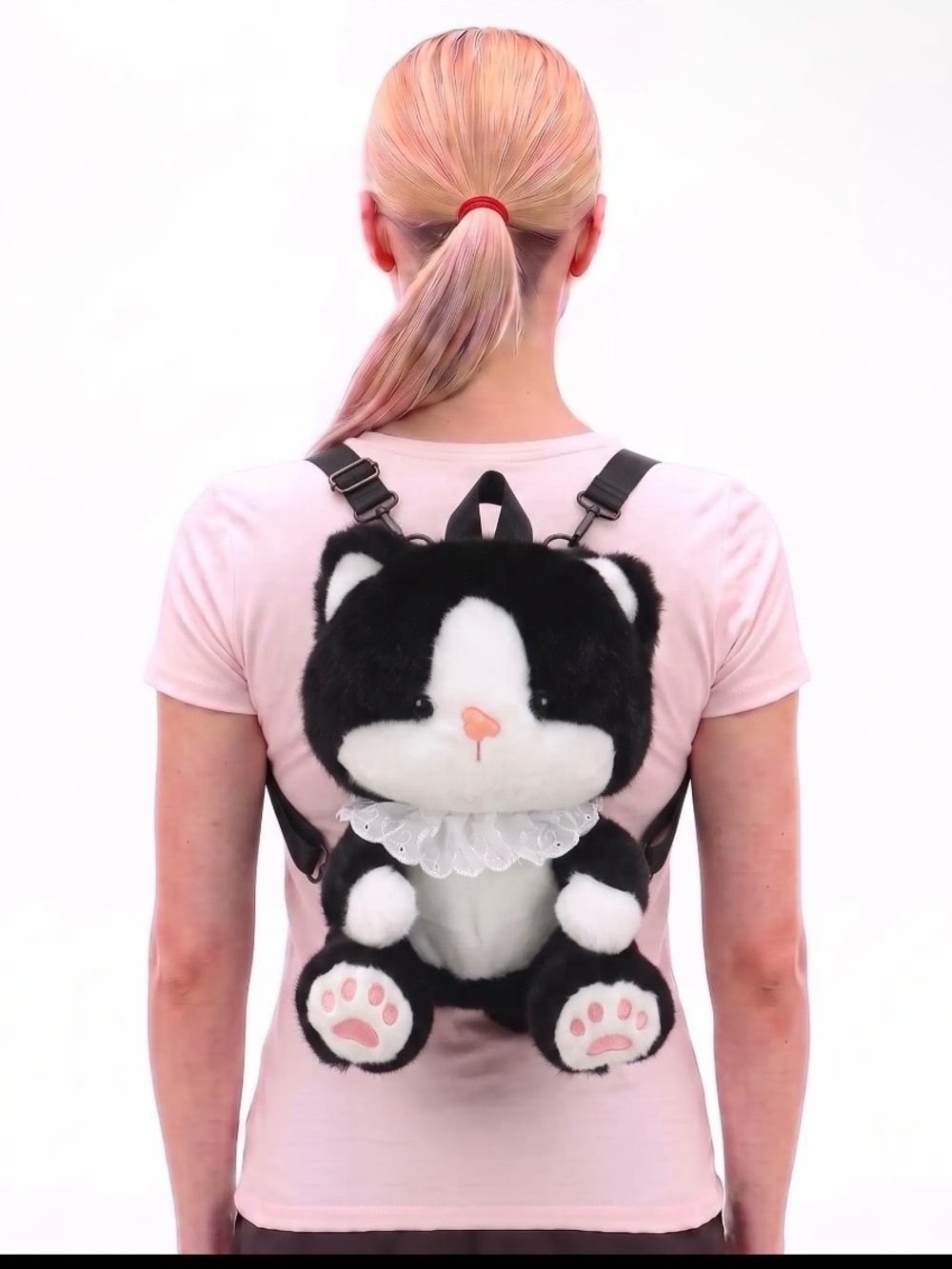 Plush Black & White Cat Backpack